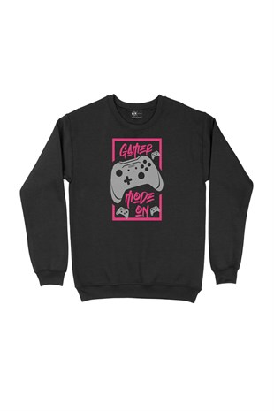 Pembe Gamer Mode On Siyah Sweatshirt