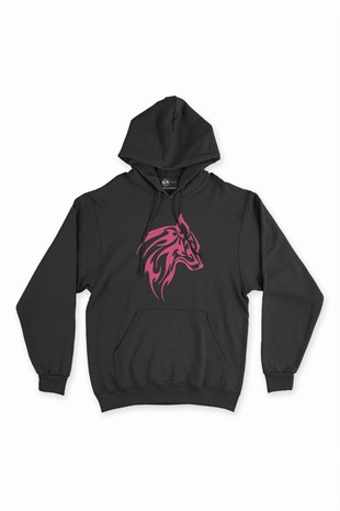 Pembe Kurt Siyah Kapşonlu Sweatshirt Hoodie