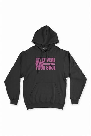 Pembe Let It Heal Your Soul Siyah Kapşonlu Sweatshirt Hoodie