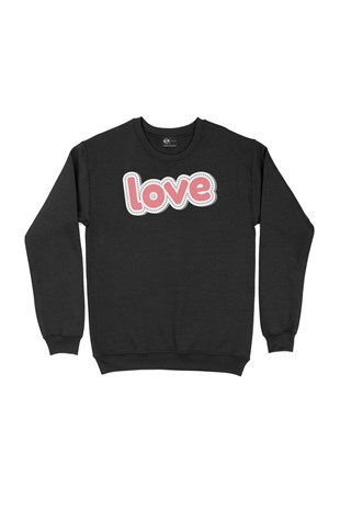 Pembe Love Yazılı Siyah Sweatshirt
