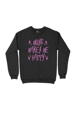 Pembe Music Makes Me Happy Siyah Sweatshirt
