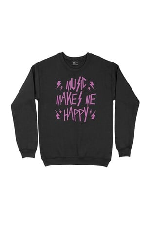 Pembe Music Makes Me Happy Siyah Sweatshirt
