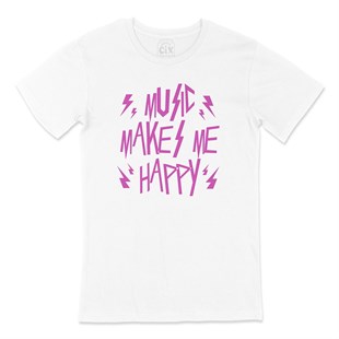 Pembe Music Makes Me Happy Tişört