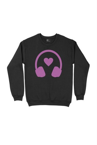 Pembe Müzik Aşkı Siyah Sweatshirt