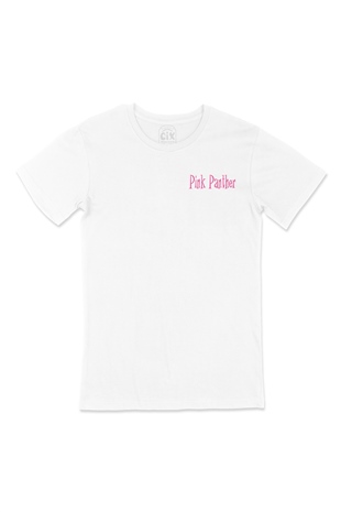 Pembe Panter Cep Logo Tasarımlı Beyaz Tişört