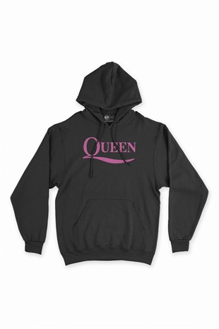 Pembe Queen Rock Siyah Kapşonlu Sweatshirt Hoodie