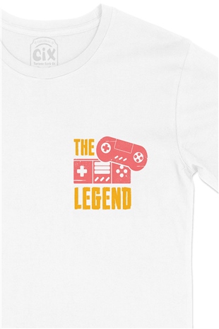 Pembe The Legend Cep Logo Tasarımlı Beyaz Tişört