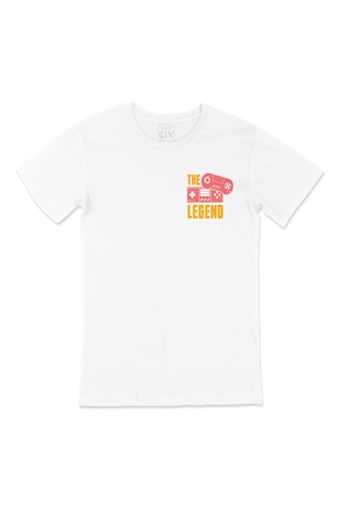Pembe The Legend Cep Logo Tasarımlı Beyaz Tişört