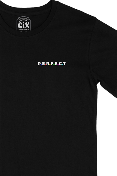 Perfect Cep Logo Tasarımlı Siyah Tişört
