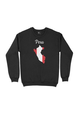 Peru Haritalı ve Bayraklı Siyah Sweatshirt