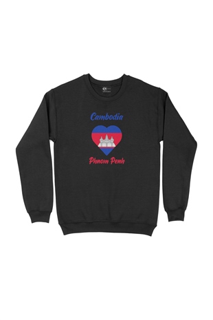 Phnom Penh Kamboçya Bayraklı Kalpli Siyah Sweatshirt