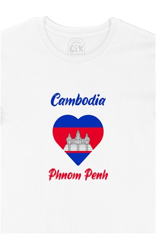 Phnom Penh Kamboçya Bayraklı Kalpli Tişört