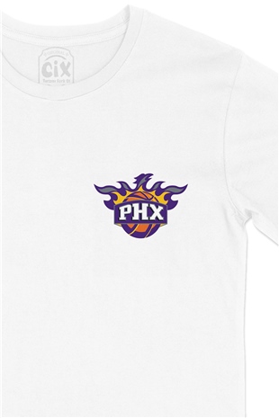 Phoenix Suns PHX Cep Logo Tasarımlı Beyaz Tişört