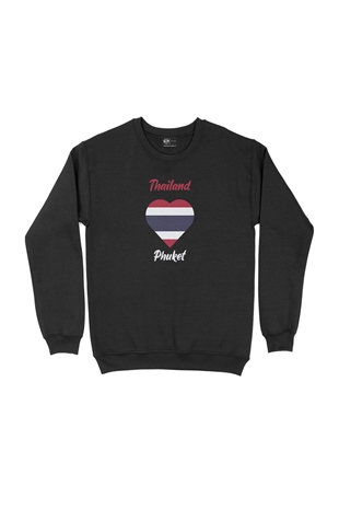 Phuket Tayland Bayraklı Kalpli Siyah Sweatshirt