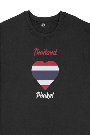 Phuket Tayland Bayraklı Kalpli Siyah Sweatshirt