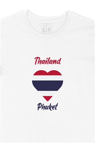 Phuket Tayland Bayraklı Kalpli Tişört