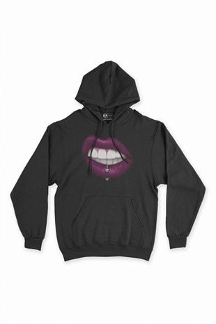 Piercing Siyah Kapşonlu Sweatshirt Hoodie