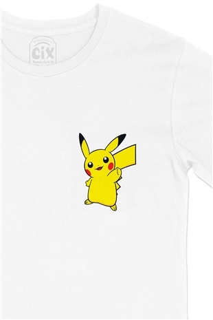 Pikachu Cep Logo Tasarımlı Beyaz Tişört