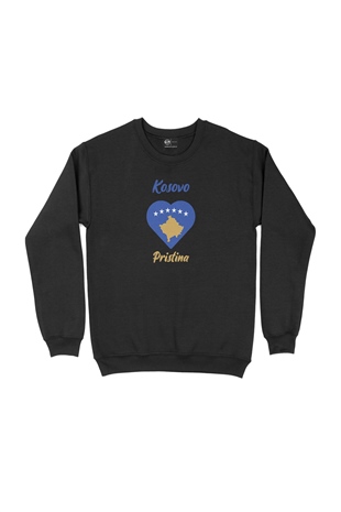 Piriştine Kosova Bayraklı Kalpli Siyah Sweatshirt