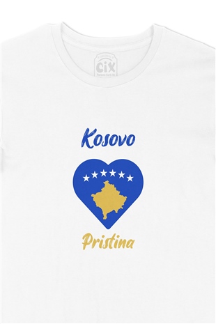 Piriştine Kosova Bayraklı Kalpli Tişört
