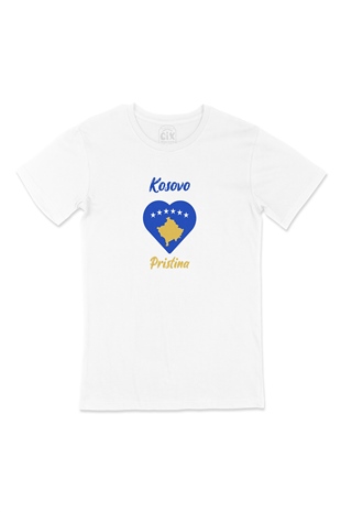 Piriştine Kosova Bayraklı Kalpli Tişört