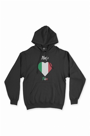Pisa İtalya Bayraklı Kalpli Siyah Sweatshirt Hoodie
