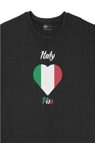 Pisa İtalya Bayraklı Kalpli Siyah Sweatshirt