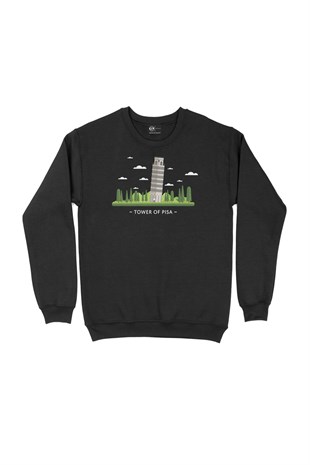 Pisa Kulesi Siyah Sweatshirt