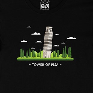 Pisa Kulesi Siyah Tişört