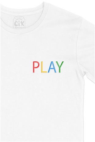 Play Cep Logo Tasarımlı Beyaz Tişört