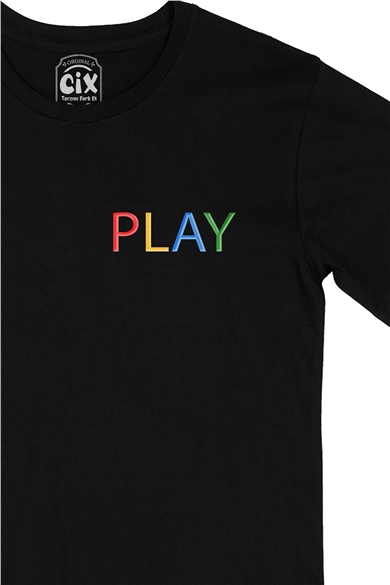 Play Cep Logo Tasarımlı Siyah Tişört