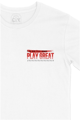 Play Great Cep Logo Tasarımlı Beyaz Tişört