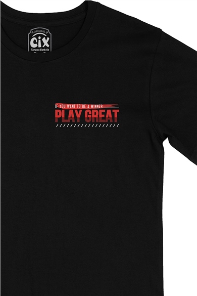 Play Great Cep Logo Tasarımlı Siyah Tişört