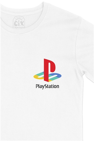 Play Station Cep Logo Tasarımlı Beyaz Tişört