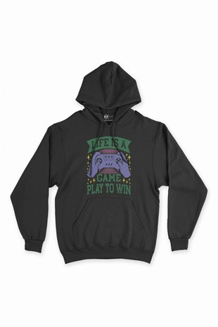Play To Win Siyah Kapşonlu Sweatshirt Hoodie