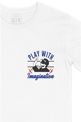 Play Your Imagination Cep Logo Tasarımlı Beyaz Tişört