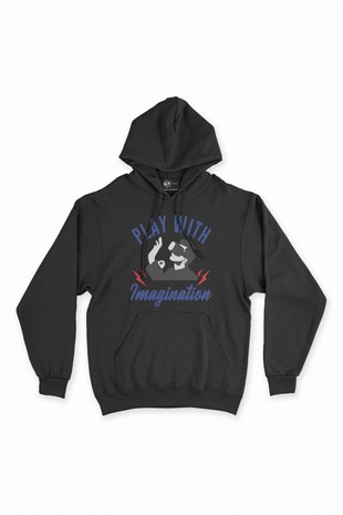 Play Your Imagination Siyah Kapşonlu Sweatshirt Hoodie