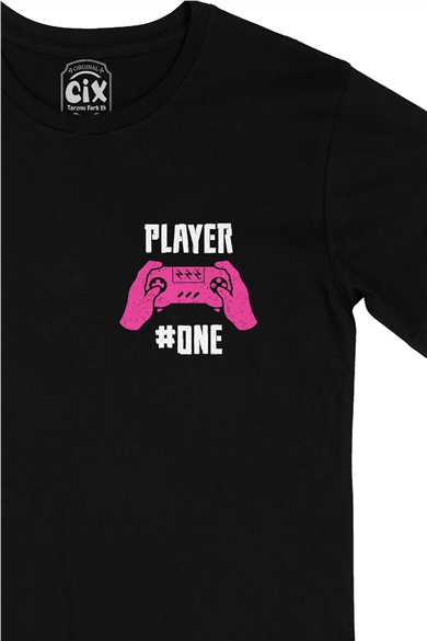 Player One  Cep Logo Tasarımlı Siyah Tişört