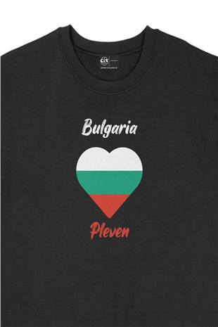 Pleven Bulgaristan Bayraklı Kalpli Siyah Sweatshirt
