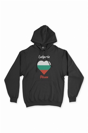 Pleven Bulgaristan Bayraklı Kalpli Siyah Sweatshirt Hoodie