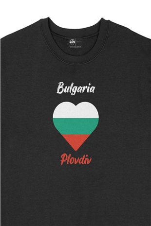 Plovdiv Bulgaristan Bayraklı Kalpli Siyah Sweatshirt