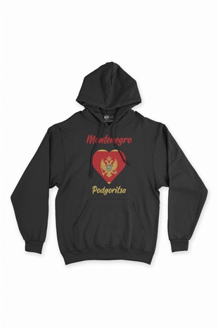 Podgoritsa Karadağ Bayraklı Kalpli Siyah Sweatshirt Hoodie