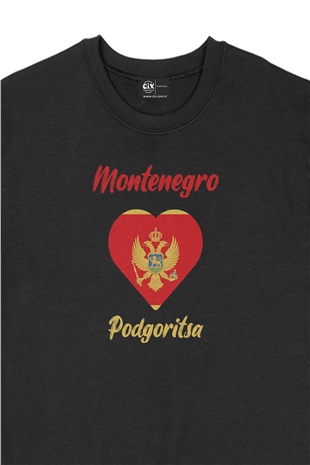 Podgoritsa Karadağ Bayraklı Kalpli Siyah Sweatshirt