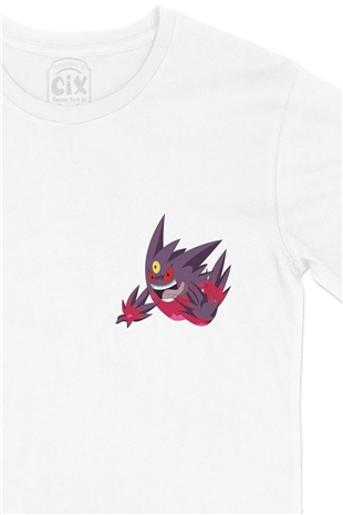 Pokemon Mega Gengar Cep Logo Tasarımlı Beyaz Tişört