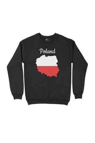 Polonya Haritalı ve Bayraklı Siyah Sweatshirt