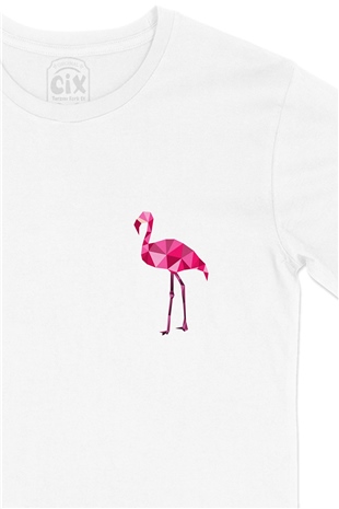 Polygon Flamingo Cep Logo Tasarımlı Beyaz Tişört