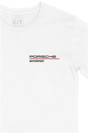 Porsche Motorsport Cep Logo Tasarımlı Beyaz Tişört