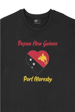 Port Moresby Papua Yeni Gine  Bayraklı Kalpli Siyah Sweatshirt