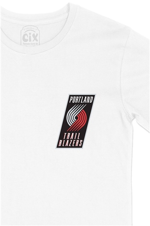 Portland Trail Blazers Cep Logo Tasarımlı Beyaz Tişört