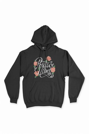 Positive Vibes Siyah Kapşonlu Sweatshirt Hoodie